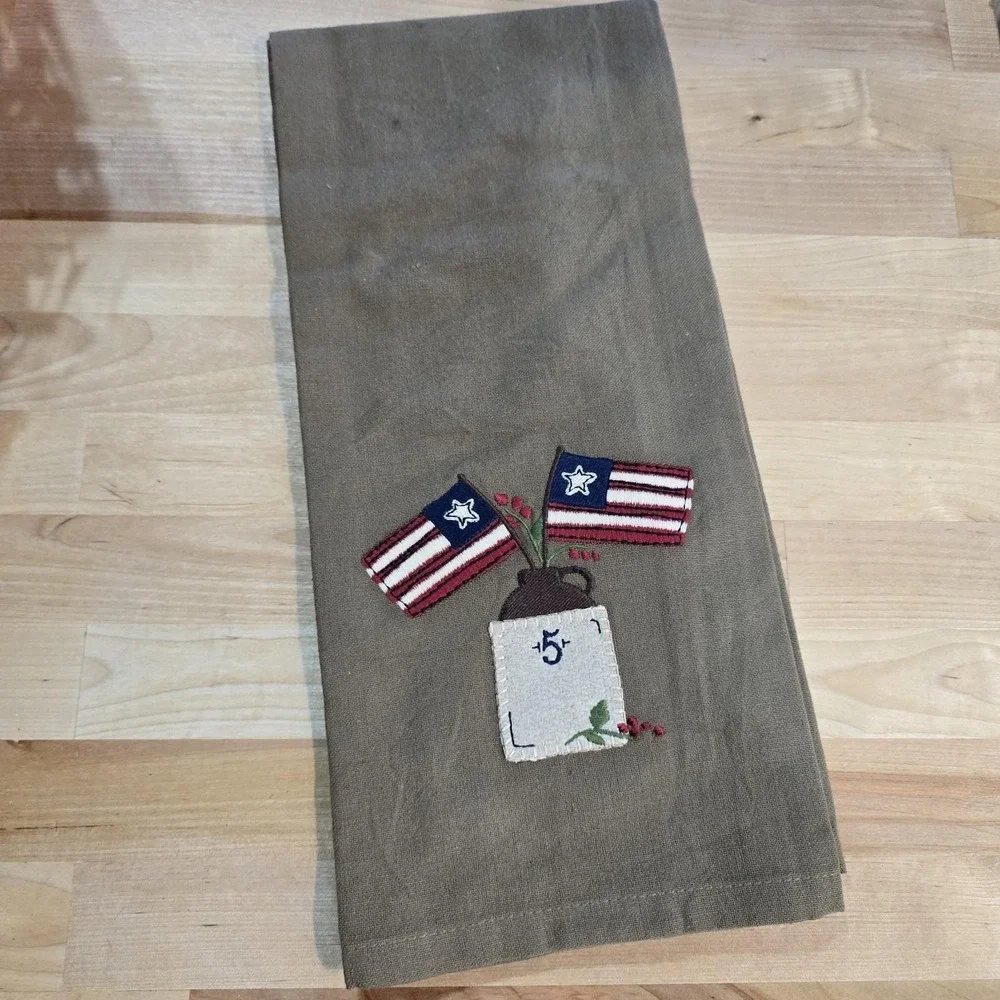 Primitive American Flag‎ & Crock Kitchen Towel 18x28